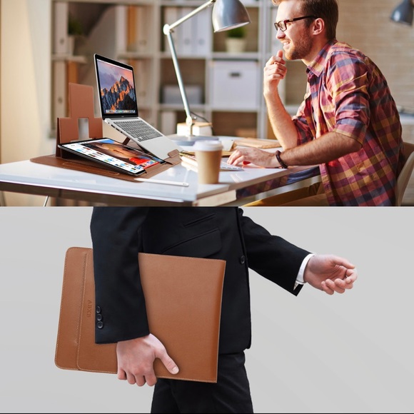 Leather Laptop carry case with foldable computer stand + tablet stand - Picture 6 of 11